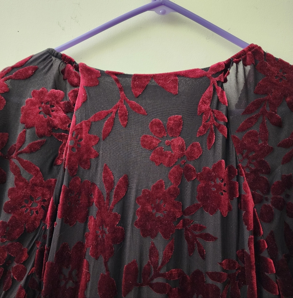 Taylor Black & Red Velvet Burnout Tiered Dress 16 Whimsigoth Witchy Dark Fairy - Picture 9 of 12